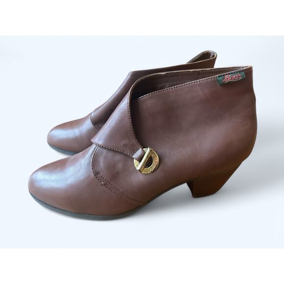 Vintage GH Bass Women's Gold Toggle Cognac Brown Leather Ankle Boots 9 W Classic - Picture 6 of 12